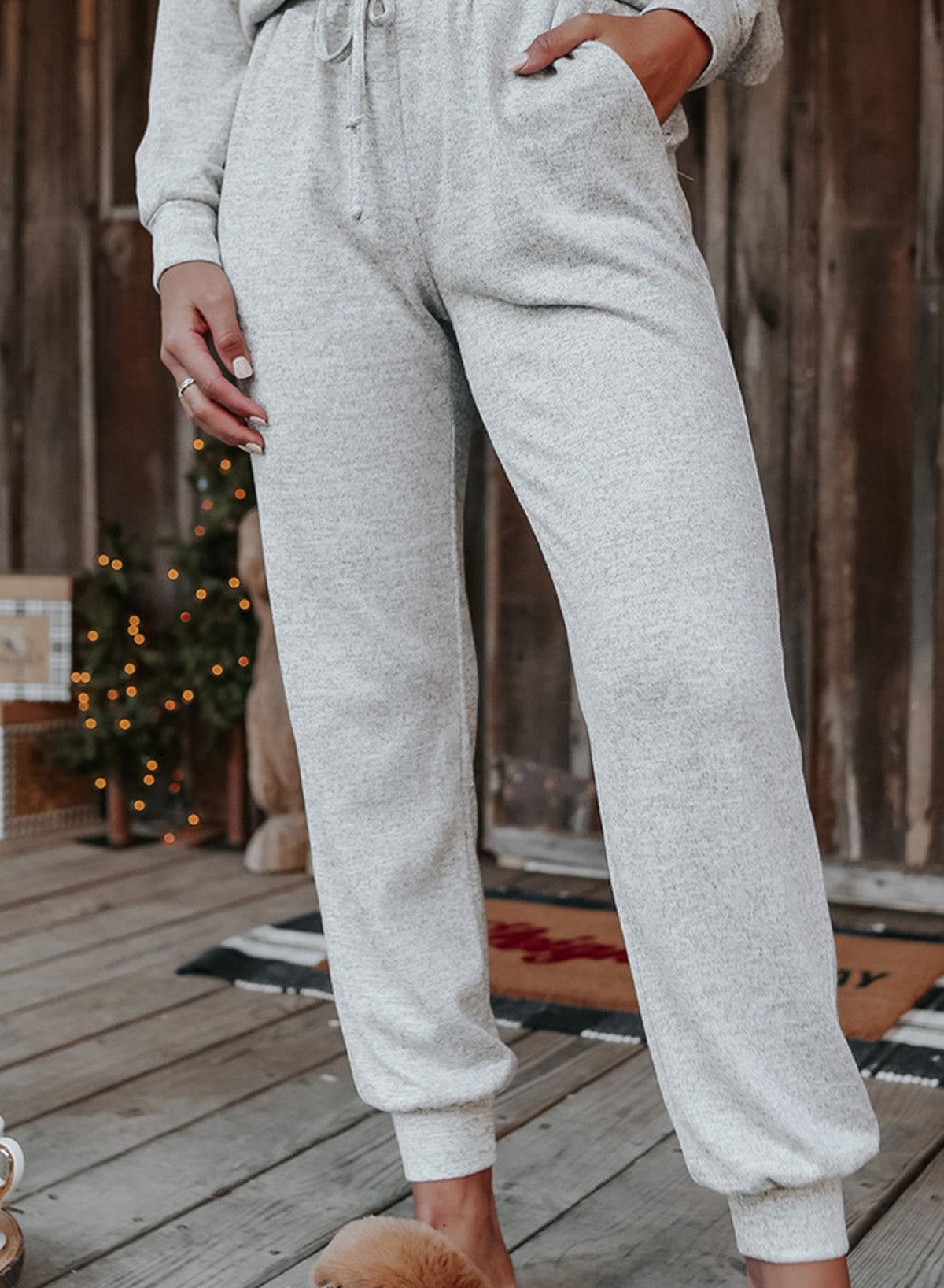 Red Casual Long Sleeve Pullover & Joggers Pajamas Set-True and Wild