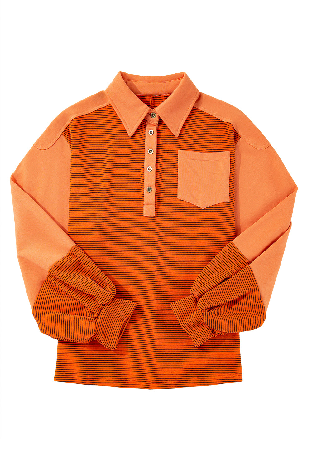 Orange Exposed Seam Puff Sleeve Henley Sweatshirt-True and Wild