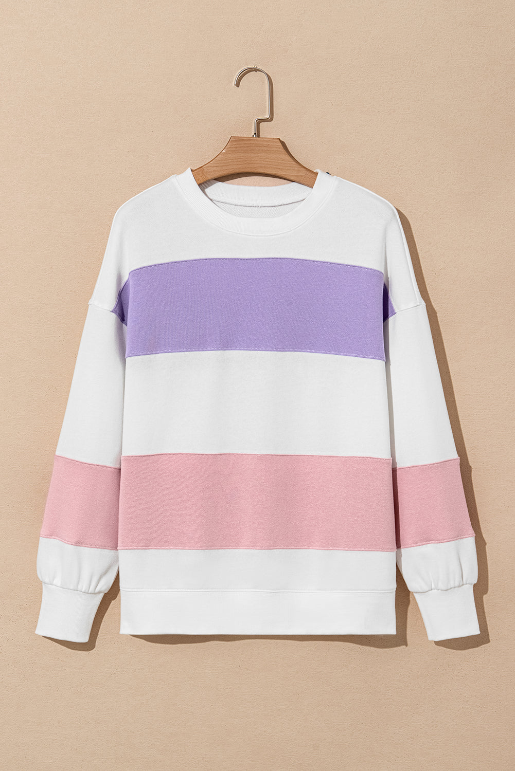 Sweatshirts & Hoodies - Beige Colorblock Patchwork Drop Shoulder Crewneck Sweatshirt