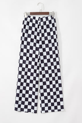 Black Checkered Print High Waist Wide Leg Pants-True and Wild