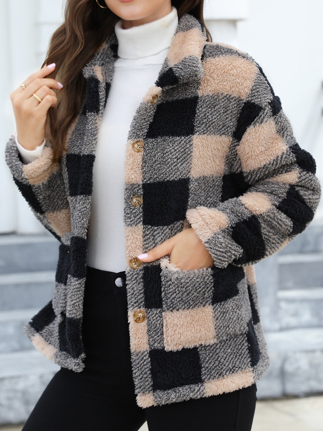 Button Up Drop Shoulder Fuzzy Jacket-True and Wild