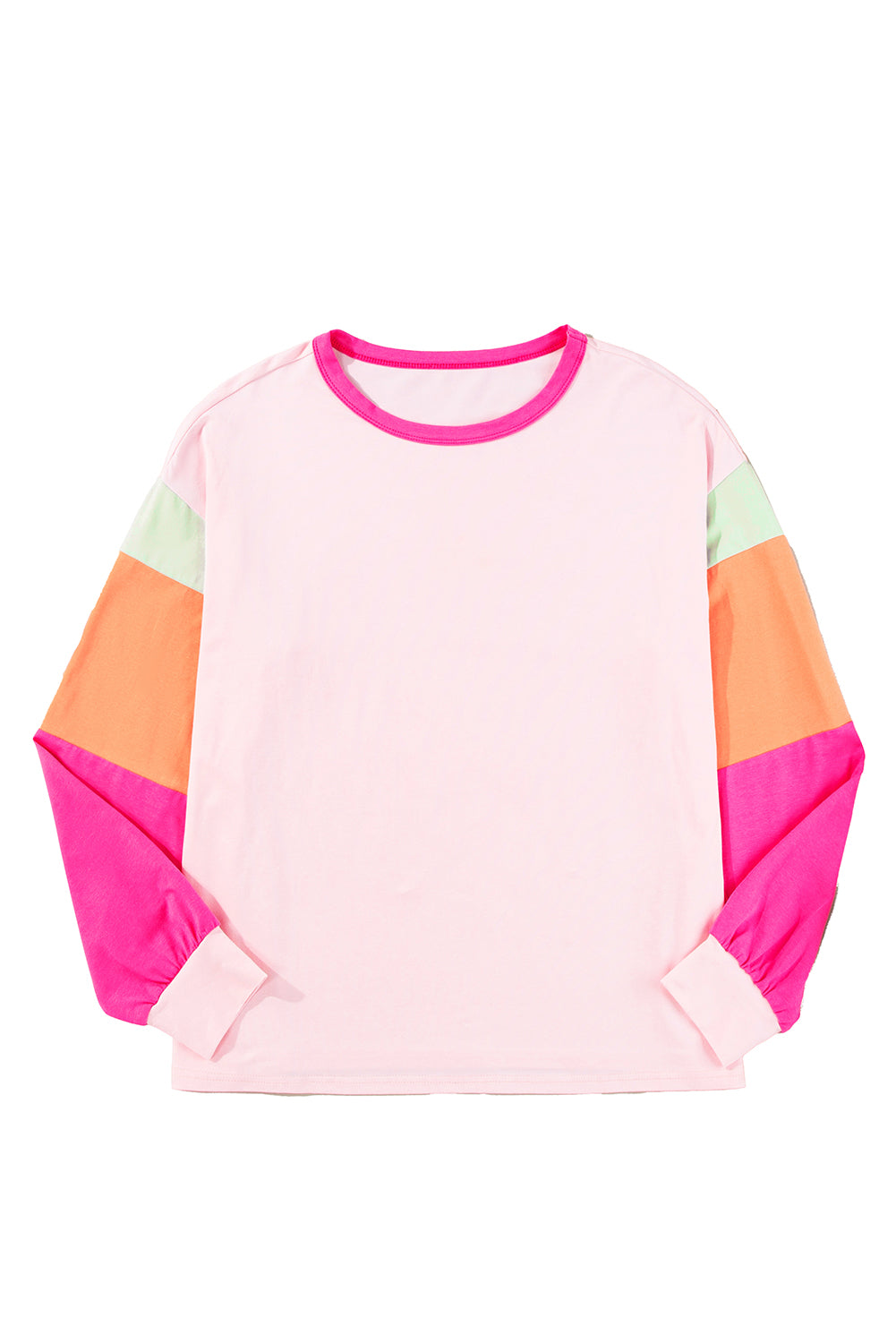 Rose Red Color Block Sleeve Loose Fit Top-True and Wild