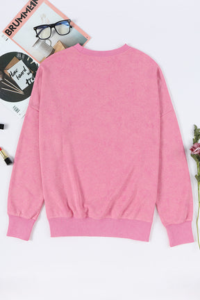 Pink Plain Drop Shoulder Ribbed Trim Oversized Sweatshirt-True and Wild