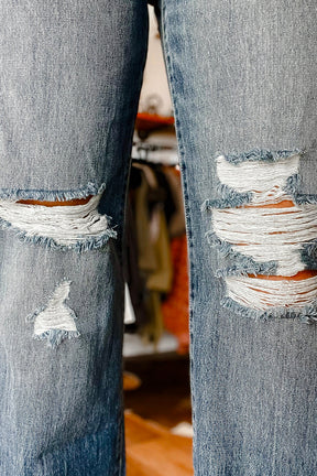 Dusk Blue Mineral Washed High Rise Ripped Jeans-True and Wild