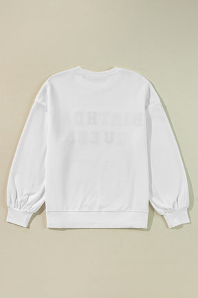 Sweatshirts & Hoodies - White BIRTHDAY QUEEN Graphic Lantern Sleeve Sweatshirt