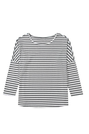 Gray Stripe Drop Sleeve Round Neck Oversized Top-True and Wild