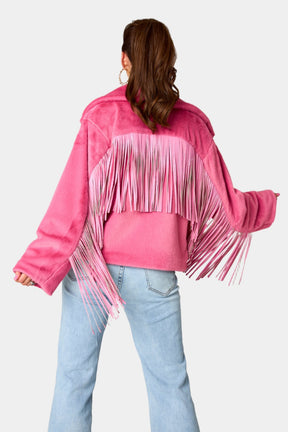 Fringed Zip Up Fleece Jacket-True and Wild