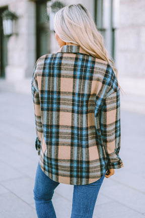 Plaid Collared Neck Long Sleeve Shirt-True and Wild