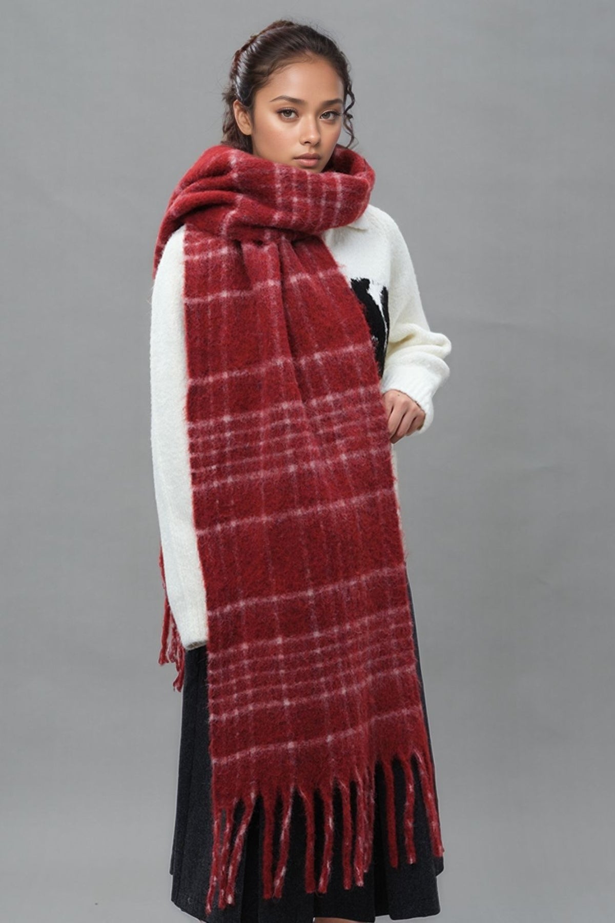 Fringe Plaid Thermal Scarf