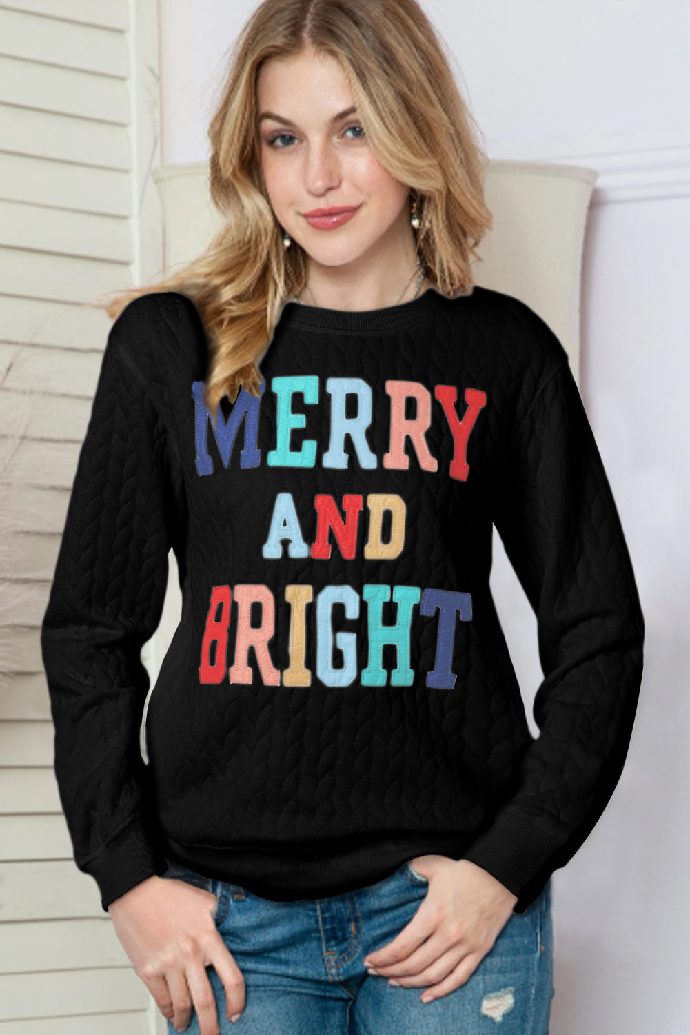 Black Merry and Bright Quilted Sweatshirt-True and Wild