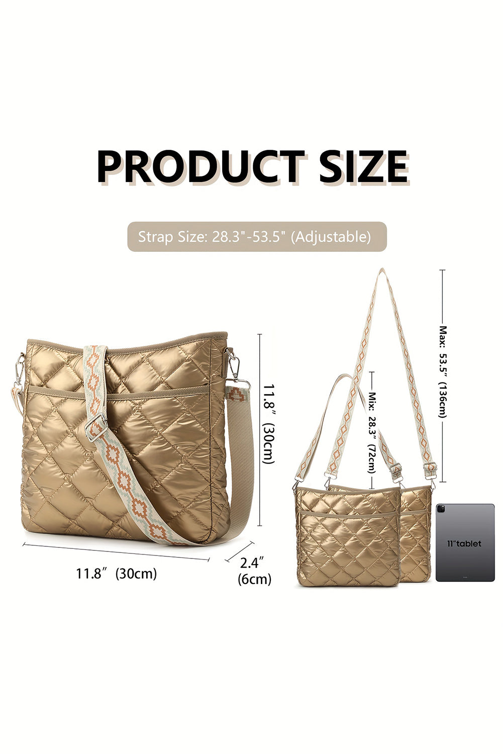 Gold Quilted Large Capacity Shoulder Bag-True and Wild