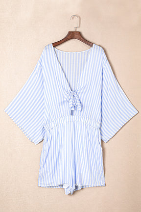 Bow Striped Kimono Sleeve Romper-True and Wild