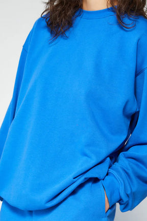 Sky Blue Plain Round Neck Loose Fit Sweatshirt