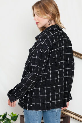 Black Plaid Button Up Shirt Shacket with Flap Pockets-True and Wild