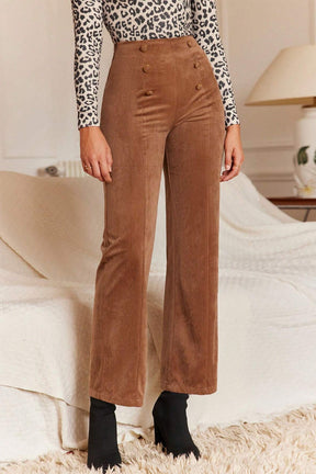 Chestnut Solid Color Double Breasted Straight Leg Pants-True and Wild