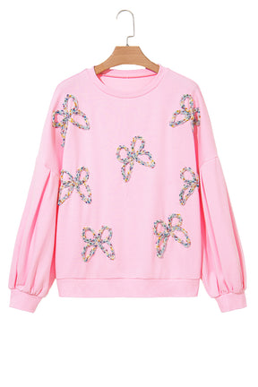 Light Pink Sweet Bow Lantern Sleeve Oversized Pullover Sweatshirt-True and Wild