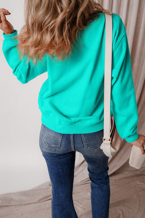 Aruba Blue Solid Color Drop Shoulder Terry Sweatshirt-True and Wild