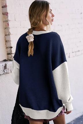 Color Block Round Neck Long Sleeve Sweatshirt-True and Wild