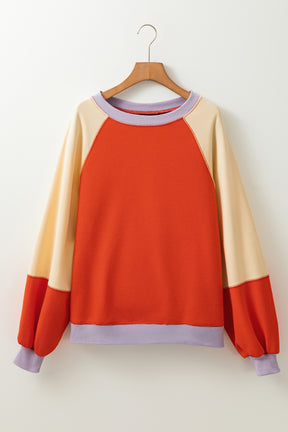 Orange Color Block Side Slits Raglan Sleeve Loose Fit Top-True and Wild