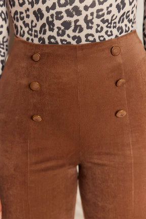 Chestnut Solid Color Double Breasted Straight Leg Pants-True and Wild