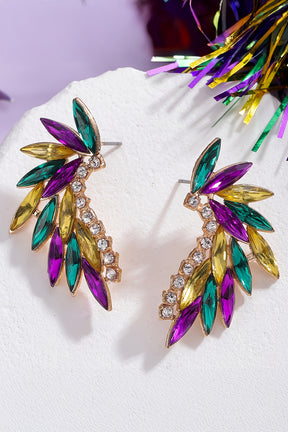 Gold Retro Rhinestone Crystal Mardi Gras Earrings