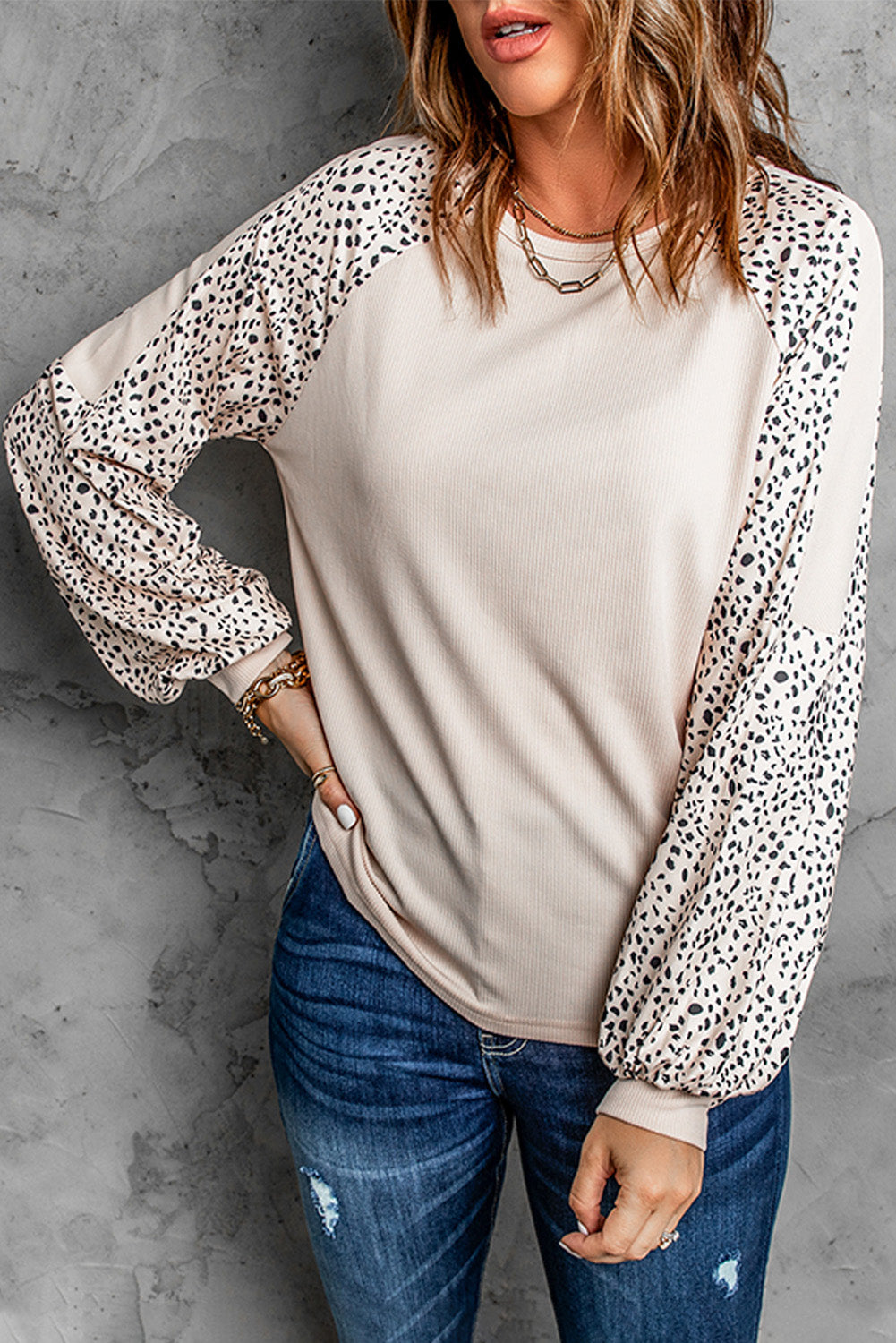 Blush Pink Bishop Sleeve Animal Print Long Sleeve Shirt-True and Wild