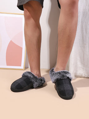 Plaid Furry Round Toe Flat Slippers-True and Wild