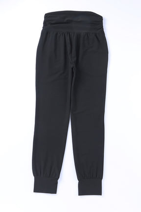 Black Pleated Casual Pocket High Waisted Leggings-True and Wild