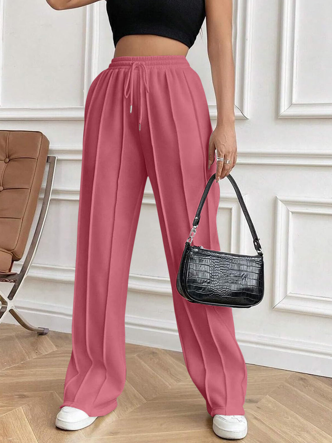 Drawstring Elastic Waist Pants with Pockets-True and Wild