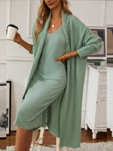 V-Neck Cami Dress And Open Front Cardigan Sweater Set