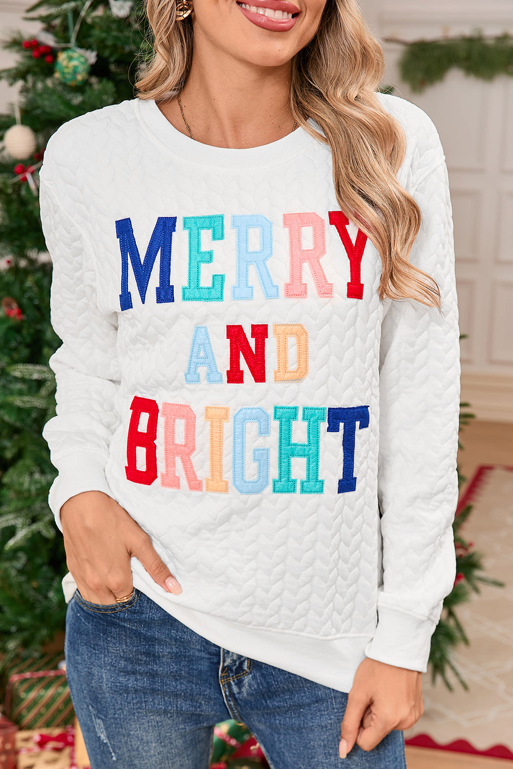 Black Merry and Bright Quilted Sweatshirt-True and Wild