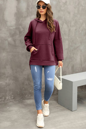 Coffee Waffle Knit High Low Oversized Hoodie-True and Wild