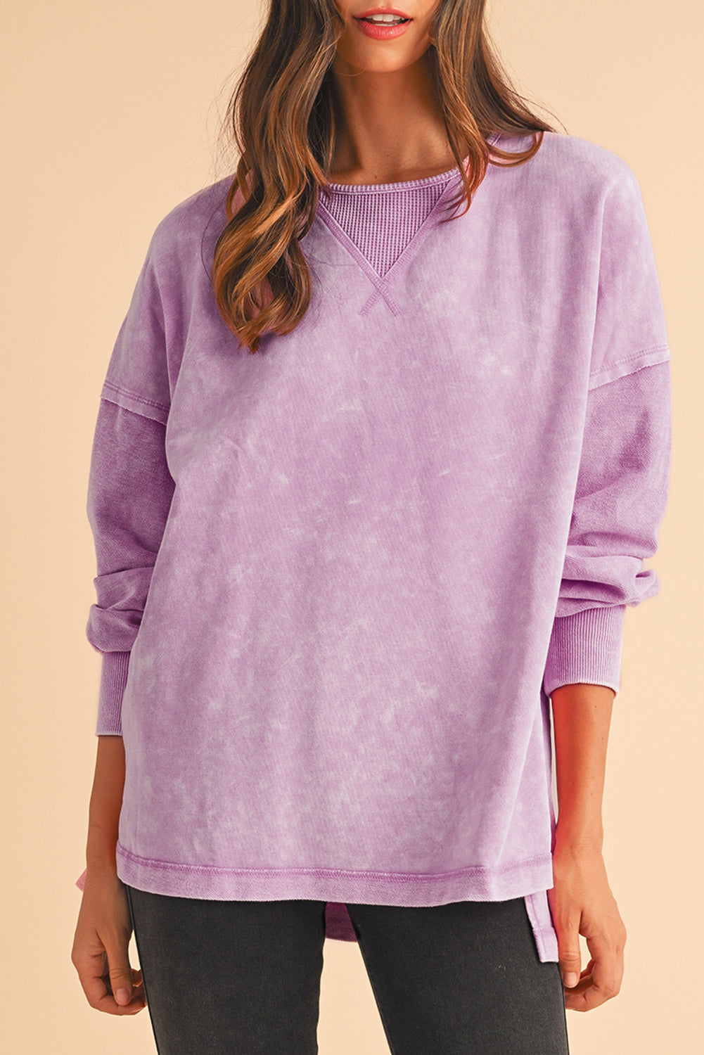 Strawberry Pink Mineral Wash Drop Shoulder Oversized Sweatshirt