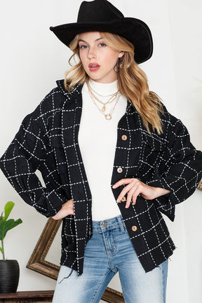 Black Plaid Button Up Shirt Shacket with Flap Pockets-True and Wild