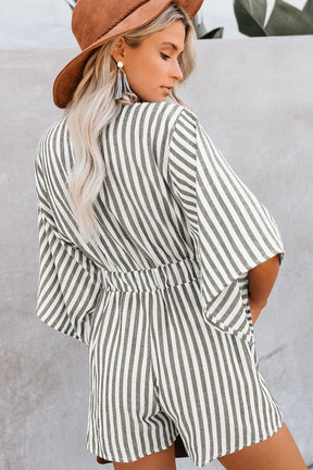 Bow Striped Kimono Sleeve Romper-True and Wild