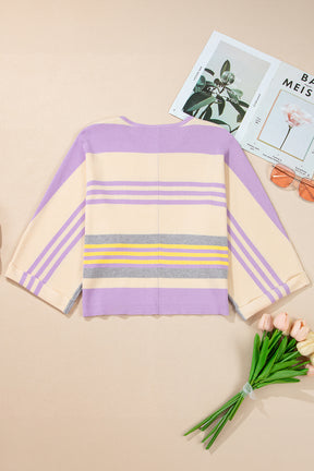 Purple Striped Rib-Knit Cropped Top-True and Wild