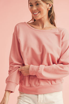 Apricot Bowknot Plain Round Neck Sweatshirt-True and Wild