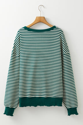 Green Stripe Nutcracker Doll Patched Drop Shoulder Long Sleeve Top-True and Wild