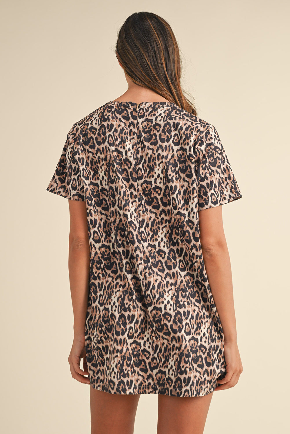 Brown Leopard Print Short Sleeve Pocket Mini Dress