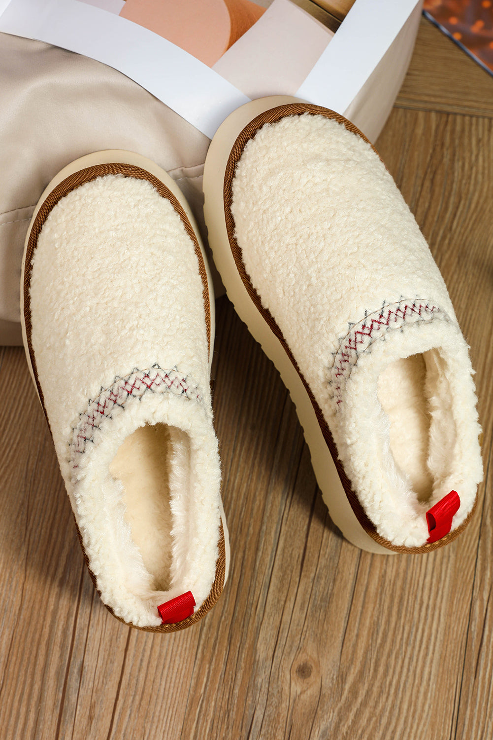 Chestnut Suede Contrast Plush Thick Sole Slippers-True and Wild