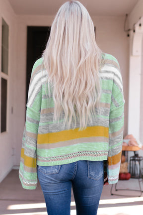 Contrast Striped Boat Neck Dropped Shoulder Sweater