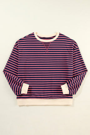 Black Stripe Contrast Edge Cross Seam Oversized Sweatshirt-True and Wild