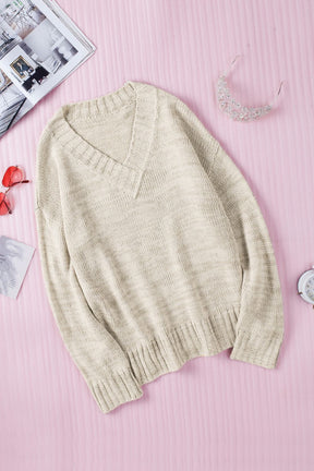 V-Neck Dropped Shoulder Sweater