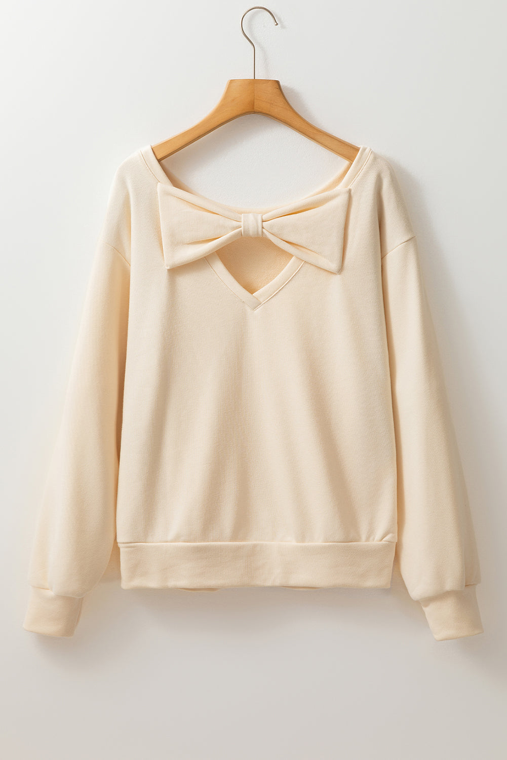 Apricot Bowknot Plain Round Neck Sweatshirt-True and Wild