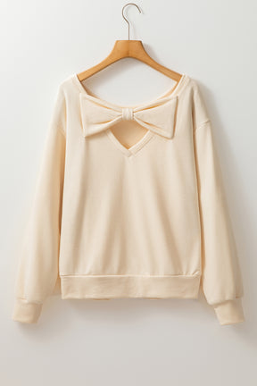 Apricot Bowknot Plain Round Neck Sweatshirt-True and Wild