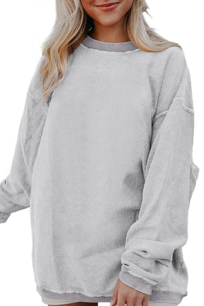 Chestnut Plain Drop Sleeve Crinkle Rib Oversized Sweatshirt-True and Wild