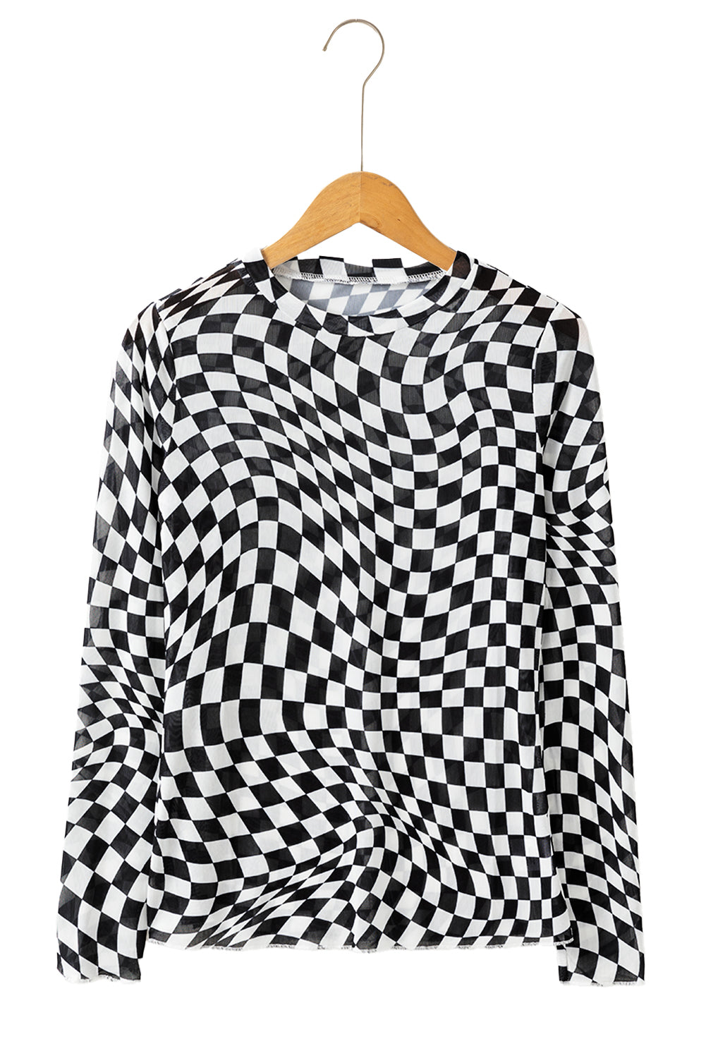 Black Checkered Pattern Mesh Long Sleeve Top-True and Wild