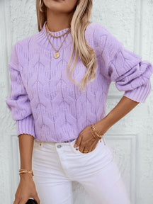 Cable Knit Mock Neck Long Sleeve Sweater-True and Wild