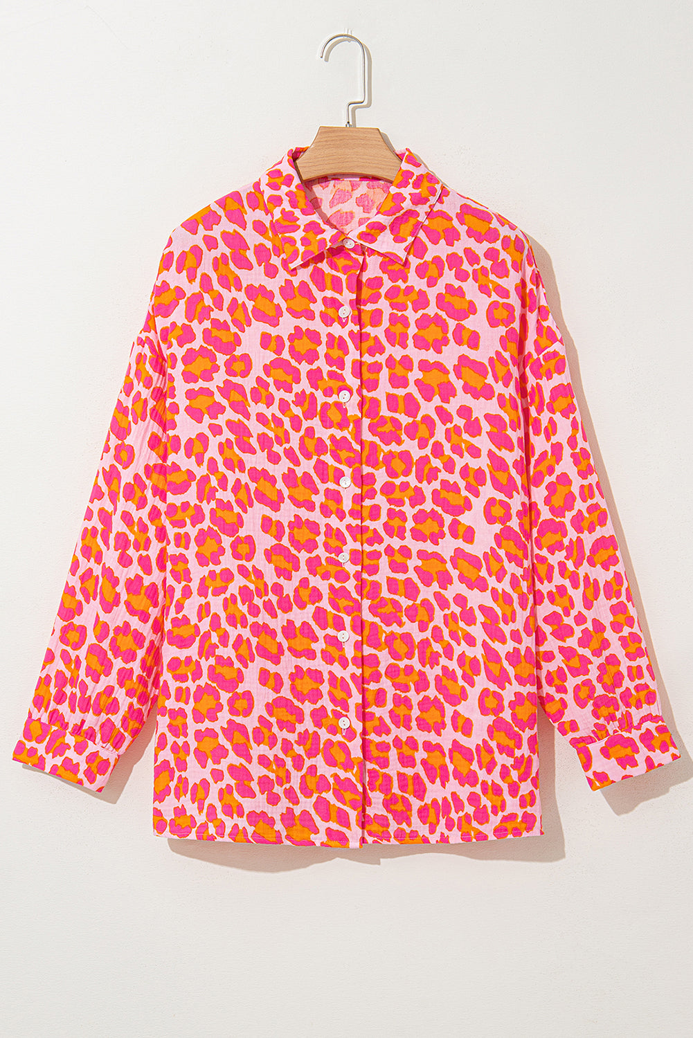 Rose Leopard Print Button-Up Crinkle Shirt-True and Wild