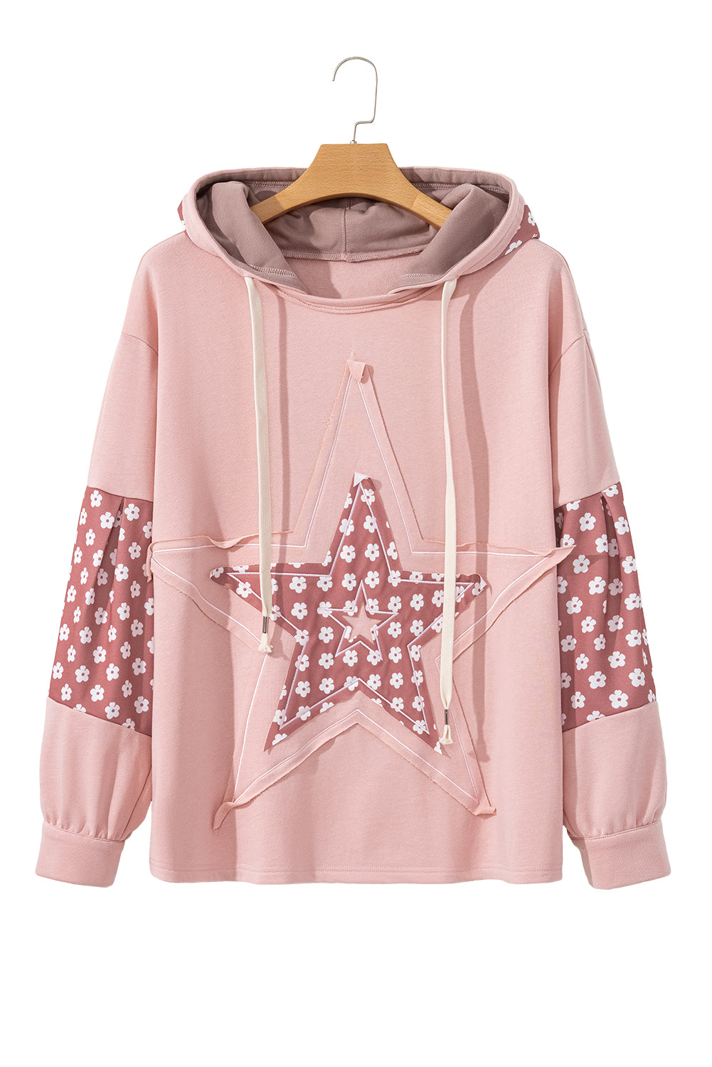 Delicacy Star Patched Floral Sleeve Plus Size Hoodie-True and Wild